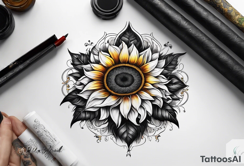 I want a liniar sunflower worh light mandala designs for a sleeve tattoo idea