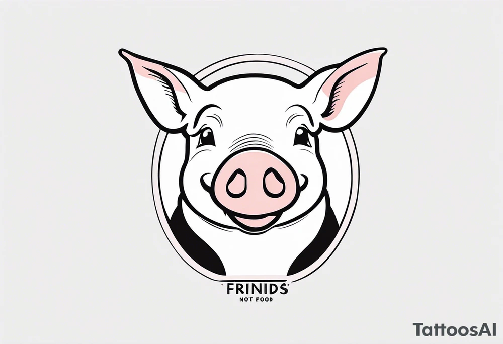 simple drawing of piglet or pig with text: "Friends. Not Food" included tattoo idea