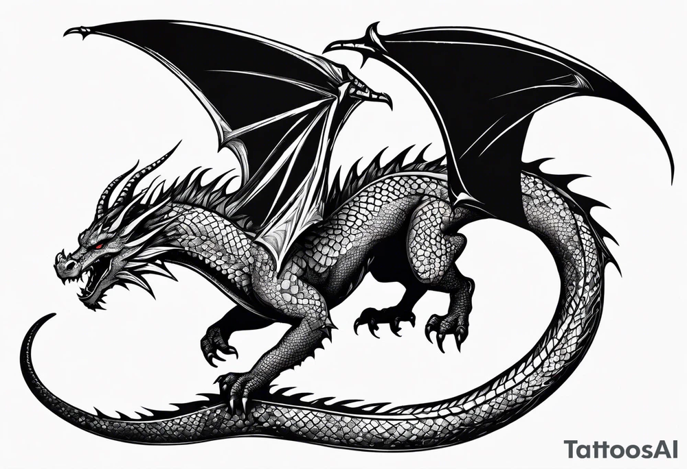 Medieval dragon climbing with a slight side profile tattoo idea Medieval dragon climbing with a slight side profile tattoo idea