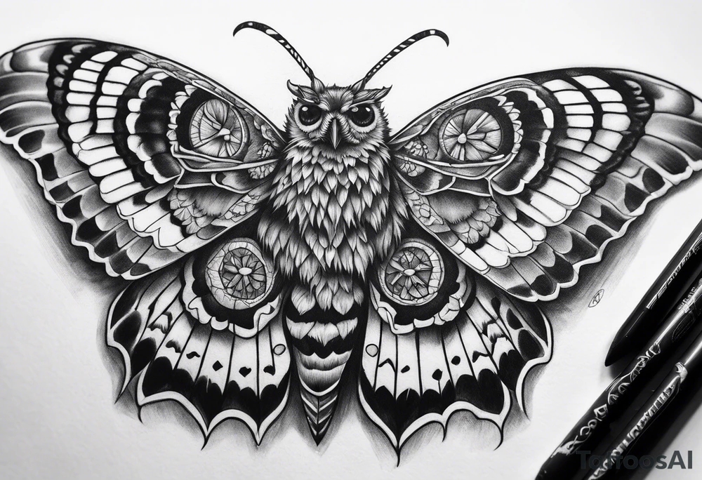Dead head moth with owl eyes tattoo idea
