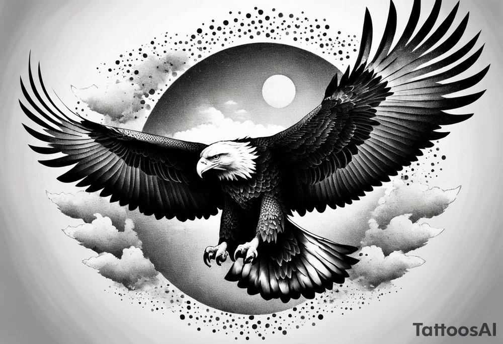 A majestic eagle soaring high in the sky, wings fully spread, capturing the essence of freedom and power tattoo idea