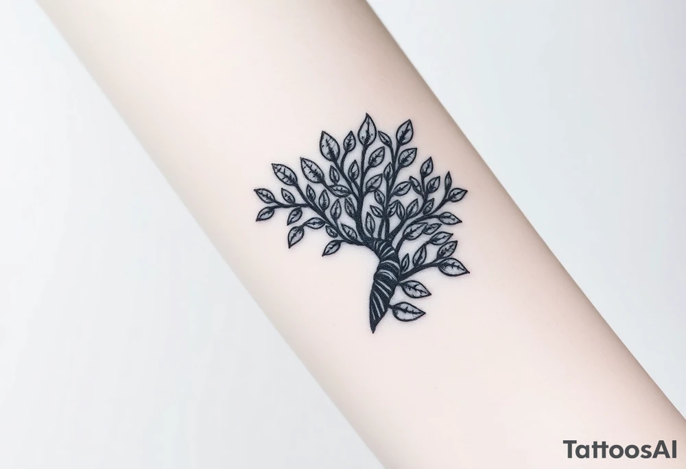 Fibonacci spiral shell inside of tree full of lots of leaves tattoo idea