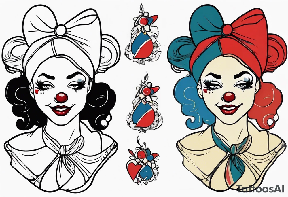 female pin up clown full body tattoo idea