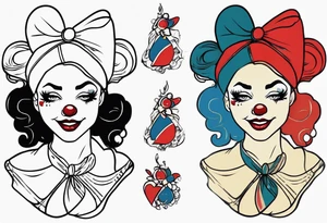 female pin up clown full body tattoo idea