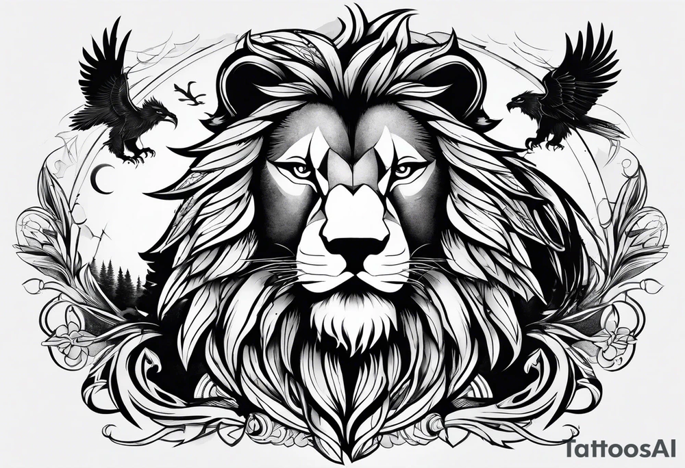 1 Eagle, 1 wolf, and 1 Lion tattoo idea