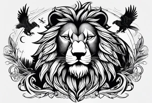 1 Eagle, 1 wolf, and 1 Lion tattoo idea