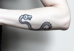 Large mythical creepy serpent near plants tattoo idea