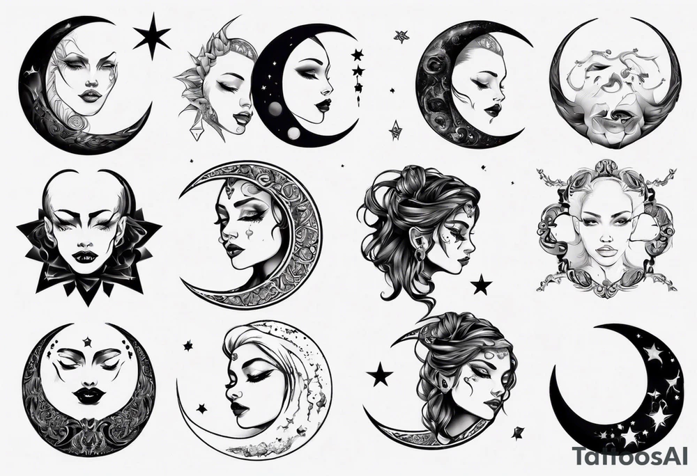crescent moon with face tattoo idea