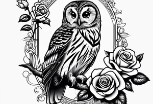 Barred owl holding a rose and a heart tattoo idea