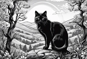 black cat on the hill tattoo idea
