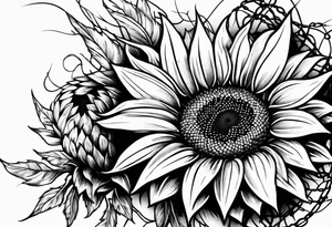 Sunflower and barbed wire half sleeve tattoo idea
