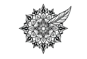 spiritual bold line feather mandala indian tattoo idea