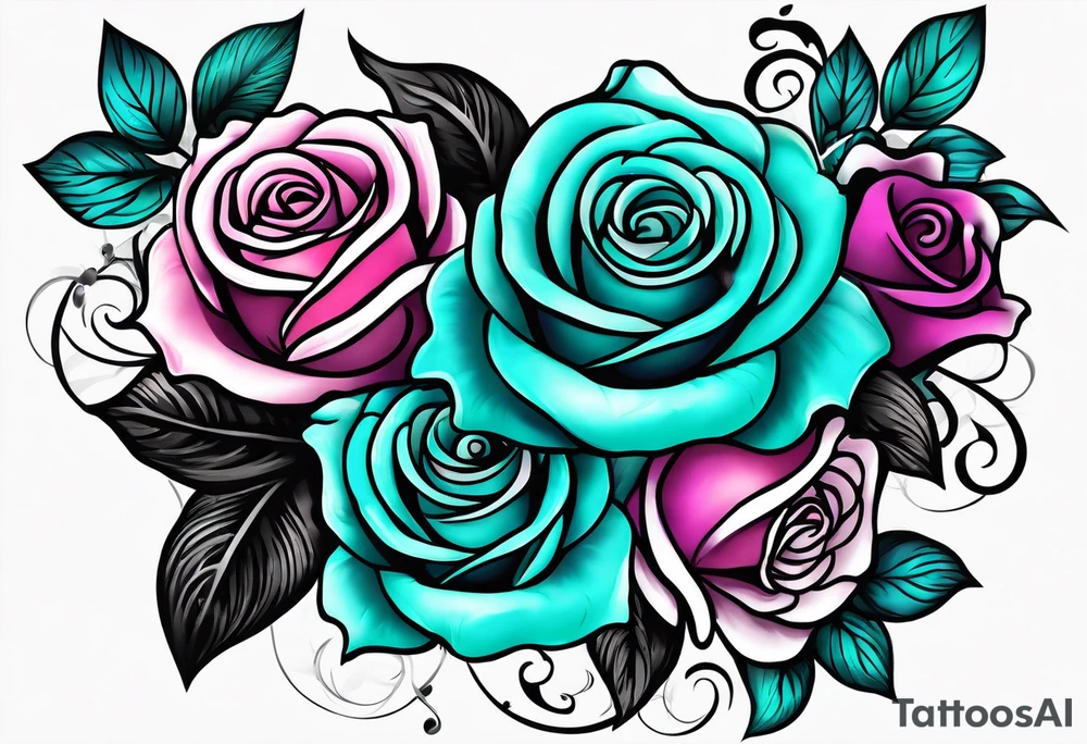 Dad, roses, teal, pink, purple tattoo idea