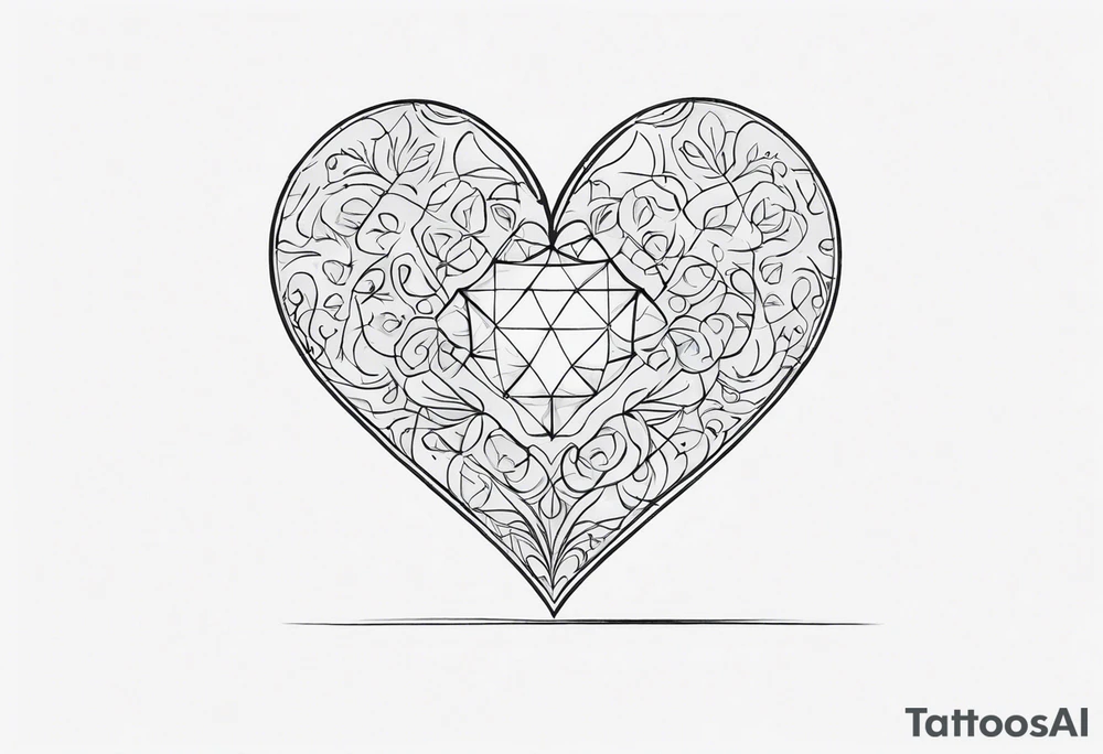 a heart shape with the following inside: brain, travel or plane, family, and other symbols tattoo idea