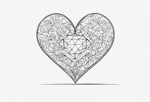 a heart shape with the following inside: brain, travel or plane, family, and other symbols tattoo idea