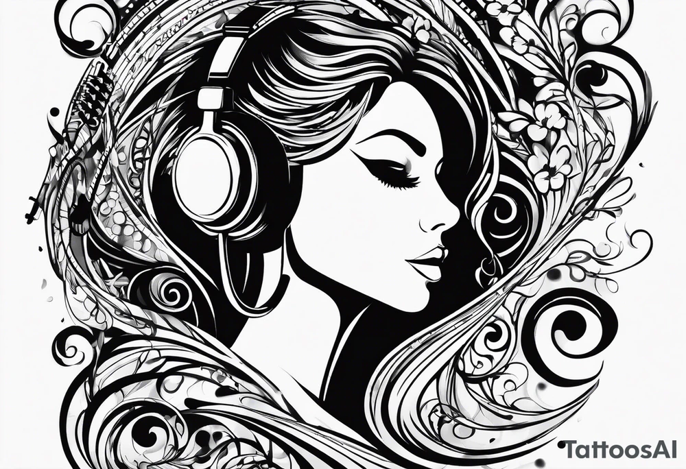 The word “music” twisted tattoo idea