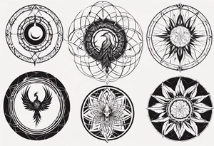 Phoenix rising blending in circles dream catcher tattoo idea