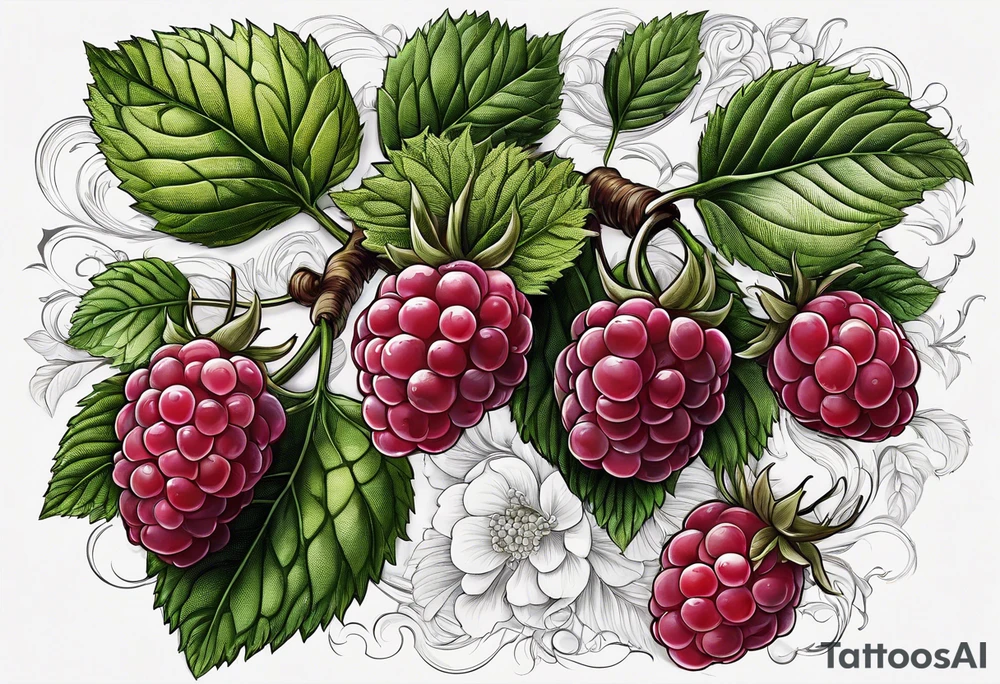 a long raspberry branch that focuses on line work. symbolizes making jam tattoo idea