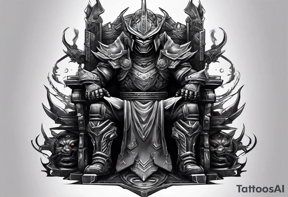 Angry robot demon ninja sitting on his throne tattoo idea