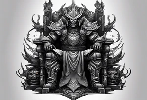 Angry robot demon ninja sitting on his throne tattoo idea