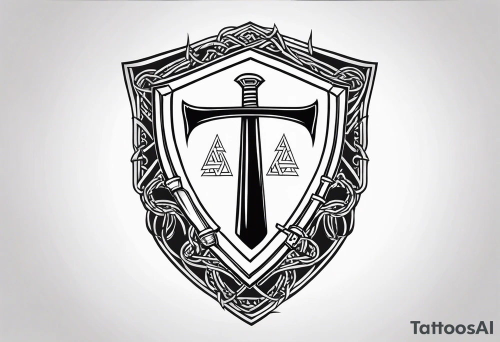 Valhalla valknut shield sword axe barbed wire tattoo idea