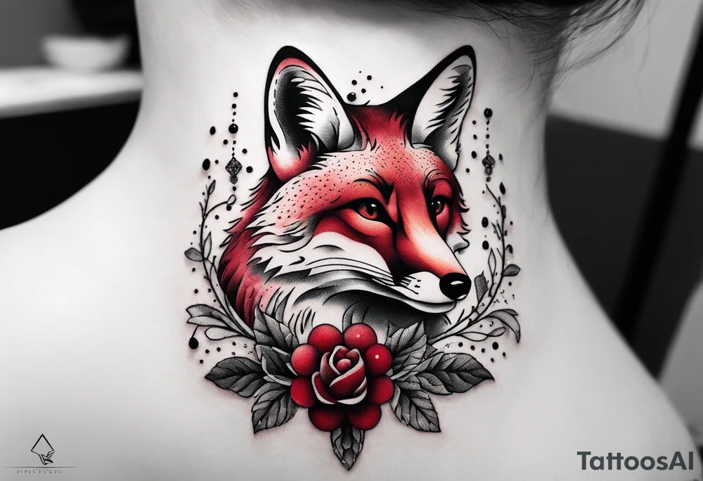 Fox with ruby and honeybee tattoo idea