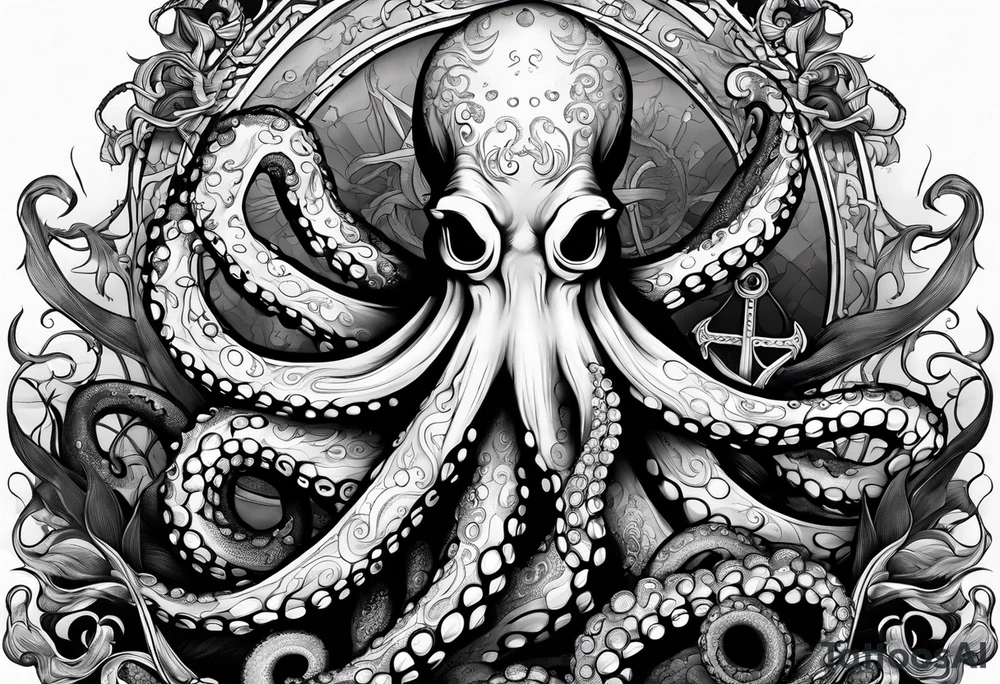 Octopus pulling anchor above water tattoo idea