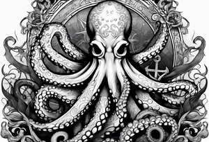 Octopus pulling anchor above water tattoo idea