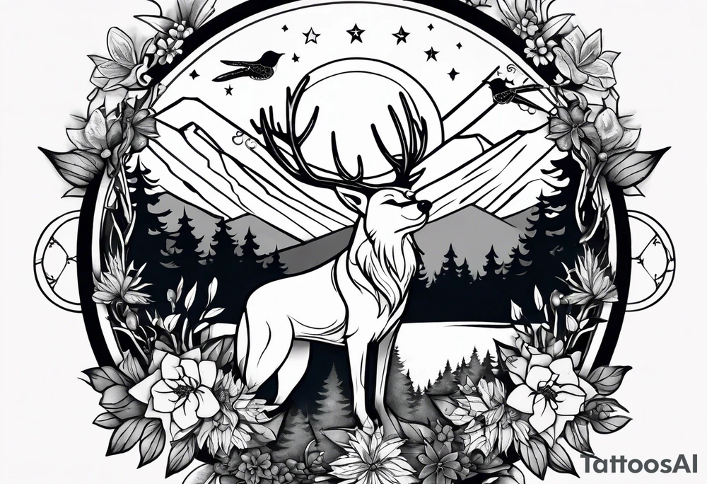 Stars, antlers, dogs, wolf, mountains, flowers, plants, dragonfly, dream catcher, birds
Design for my forearm and fist 
Nothing big or centered tattoo idea