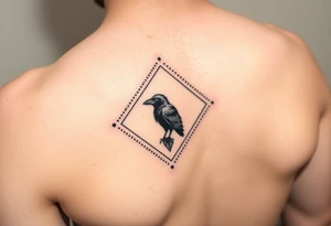 Diamond Geometric design with dotted lines with crow in the center with dark shading for forearm tattoo idea