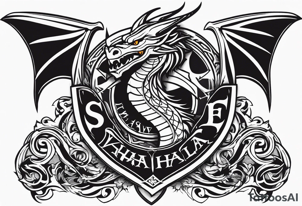 Valhalla sword shield dragon axe tattoo idea
