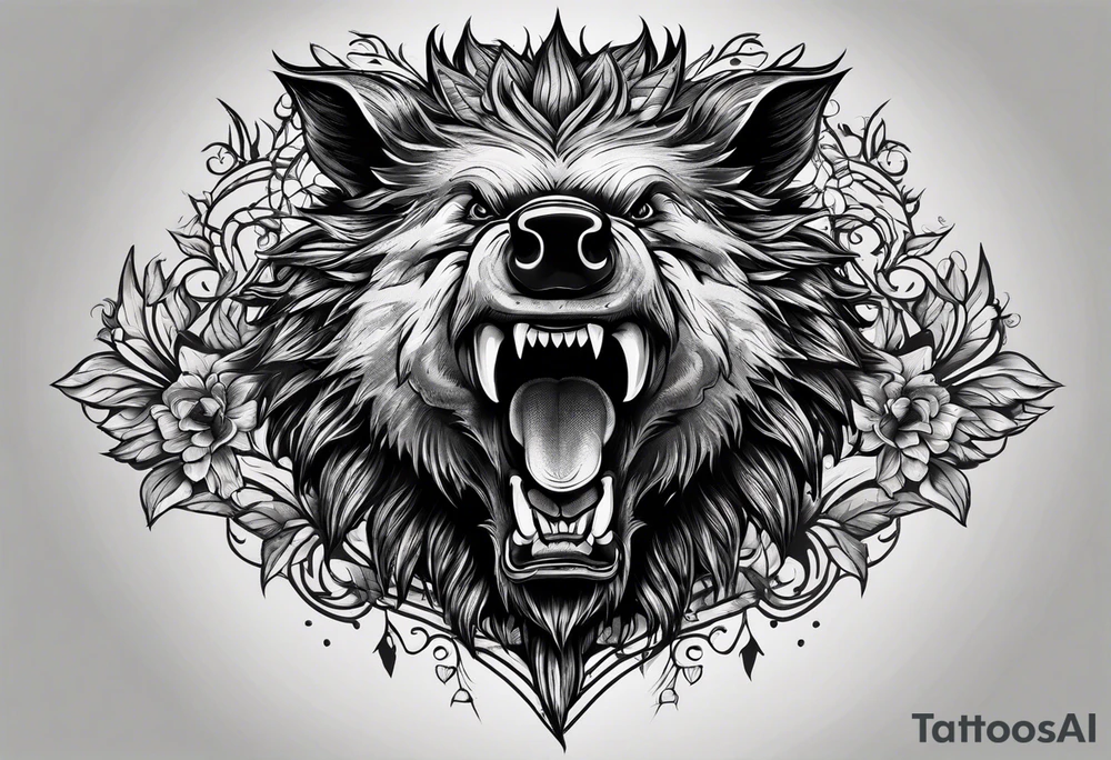 angry boar front tattoo idea