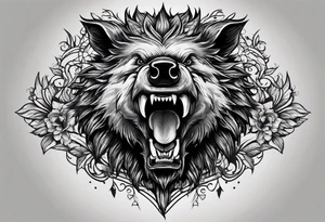 angry boar front tattoo idea