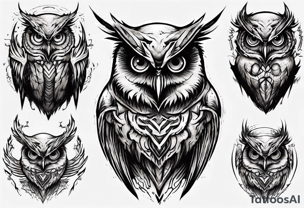 Demonic Owl looking to the rights tattoo idea