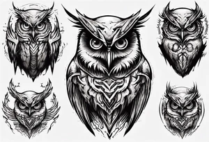Demonic Owl looking to the rights tattoo idea