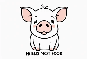 cute pig or piglet.
with text: "friends not food" 
very thin lines
cartoonish style tattoo idea
