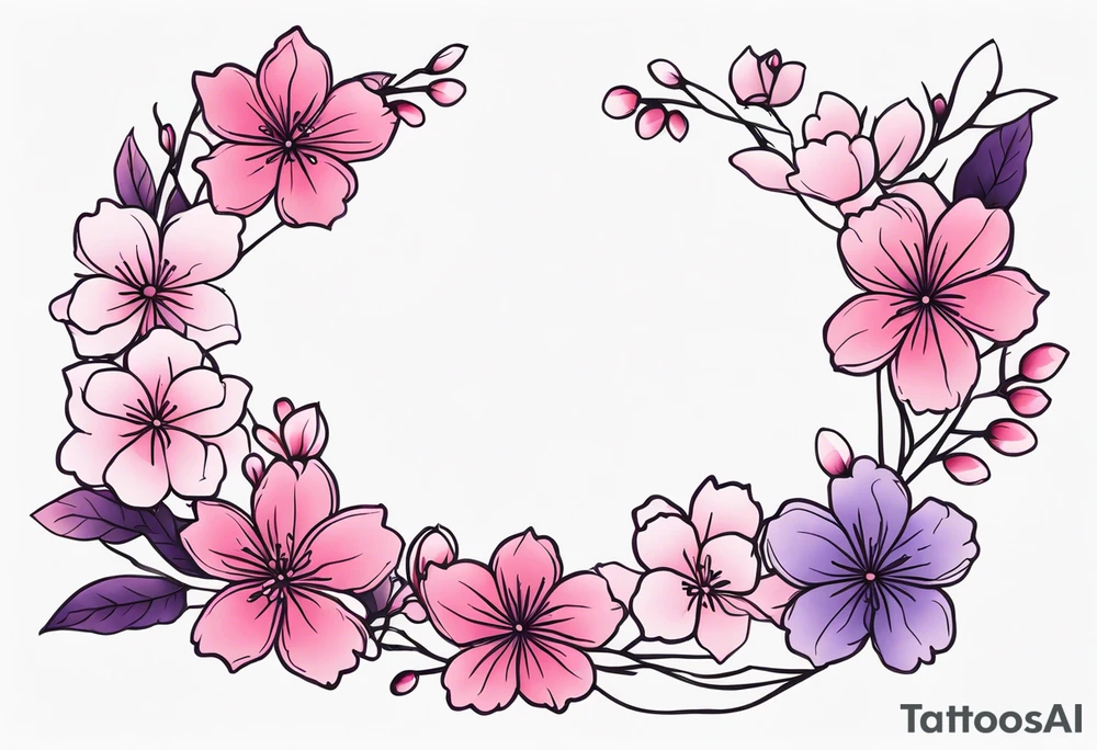 Flower wreath cherry blossoms pinks and purples tattoo idea Flower wreath cherry blossoms pinks and purples tattoo idea