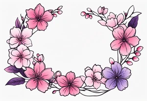 Flower wreath cherry blossoms pinks and purples tattoo idea