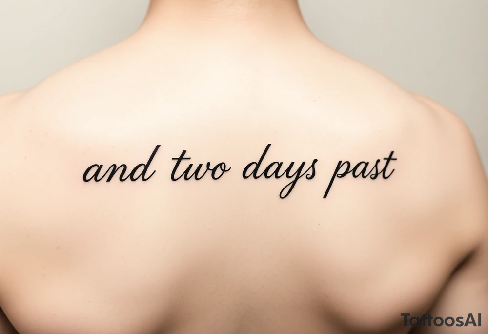 fine line script that says "and two days past" in one line. thin script tattoo idea