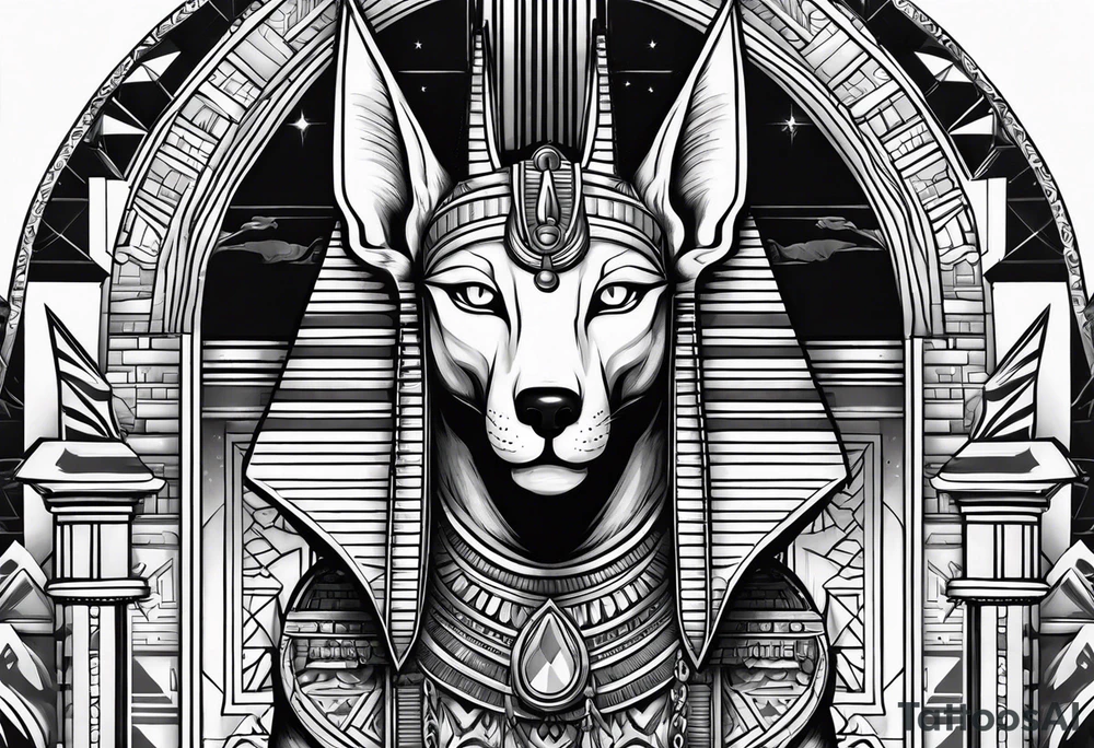 Egyptian anubis at the gates of heaven tattoo idea