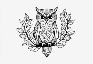 a long unique small feminine leaftattoo with owl on the wrist tattoo idea