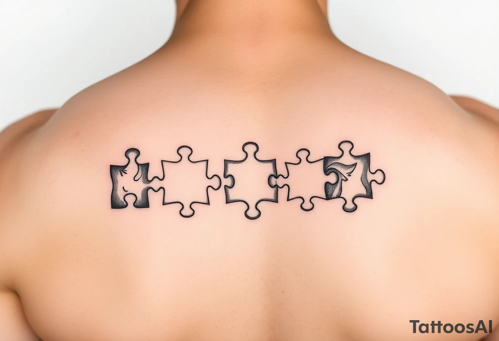 Individual Puzzle pieces of a blended family of 6 tattoo idea