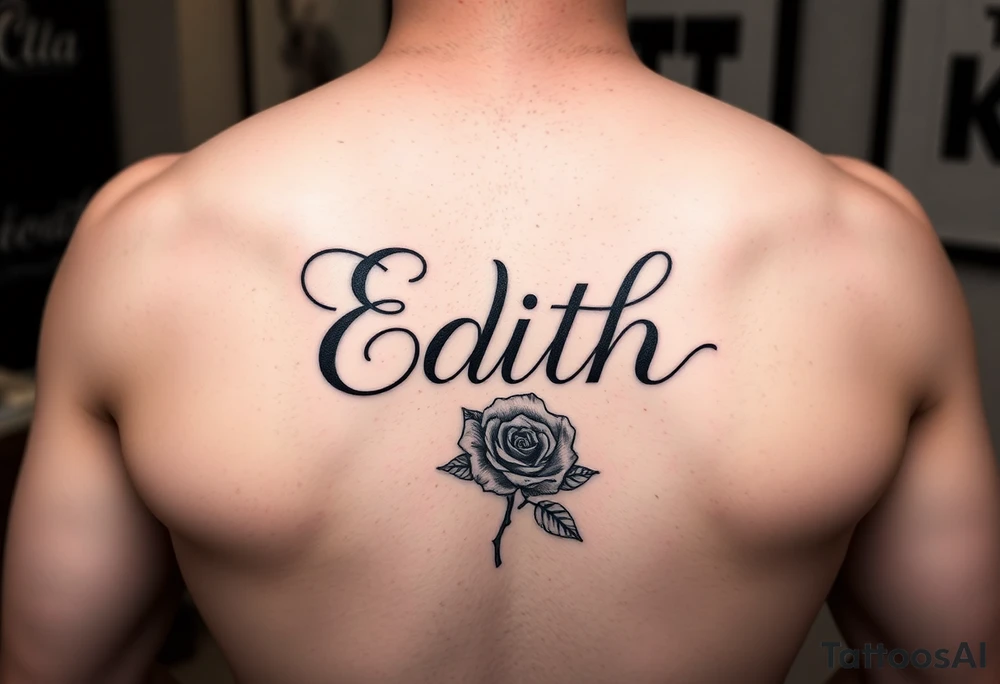 Edith tattoo with a cursive e with a rose tattoo idea