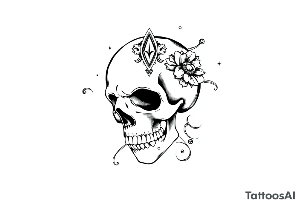 Skull with  jewels
 stormy skies female tattoo idea