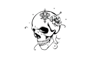 Skull with  jewels
 stormy skies female tattoo idea