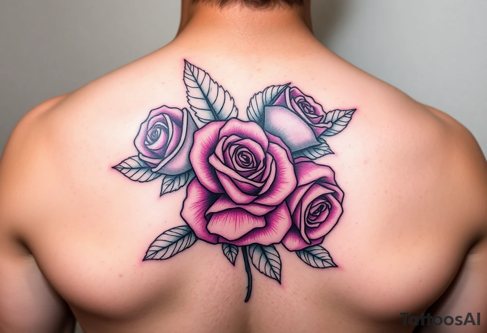 Create a rose tattoo with 3 roses add purple and pink also add black and make it bold tattoo idea