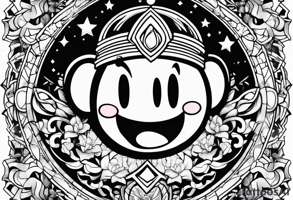 kirby smiling inside a long shinning crystal tattoo idea