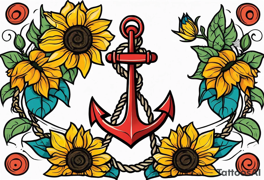 Anchor, rope, sunflowers, thigh tattoo idea