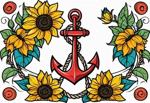 Anchor, rope, sunflowers, thigh tattoo idea