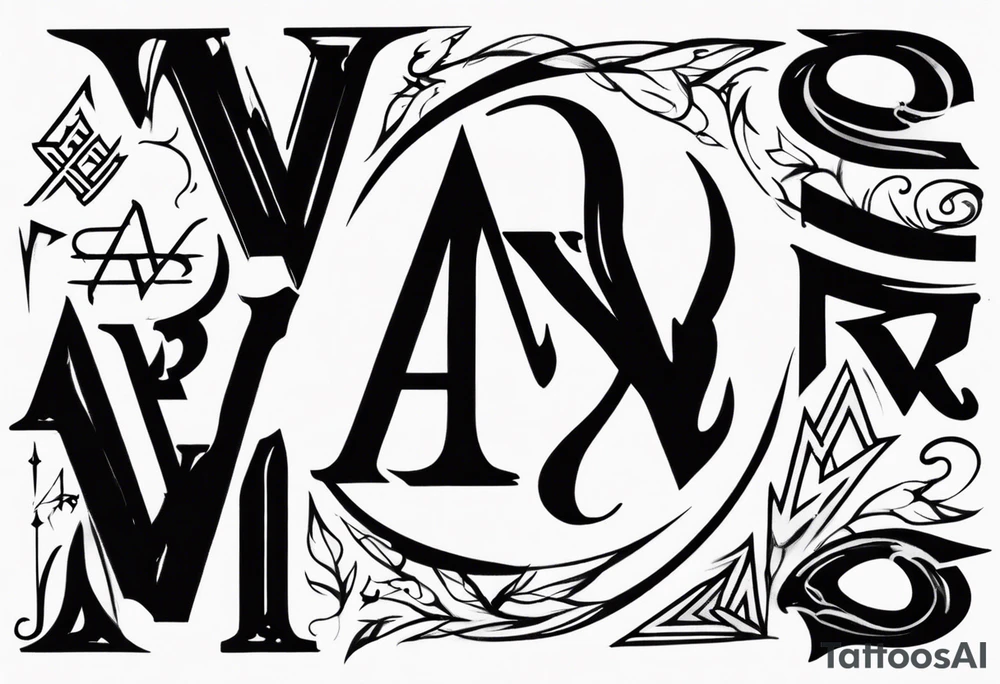 the letters A W R in the middle of a ninja headband tattoo idea